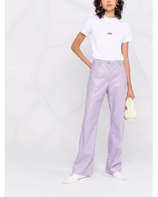 MSGM White Embroidered-Logo T-Shirt