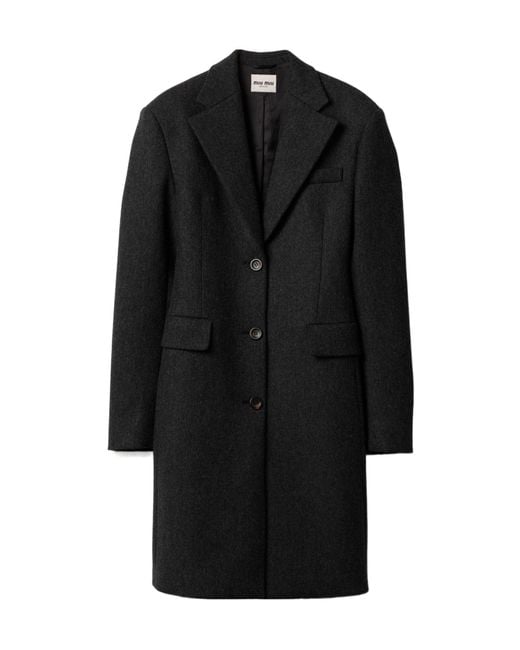 Miu Miu Black Single-Breasted Double Wool Coat