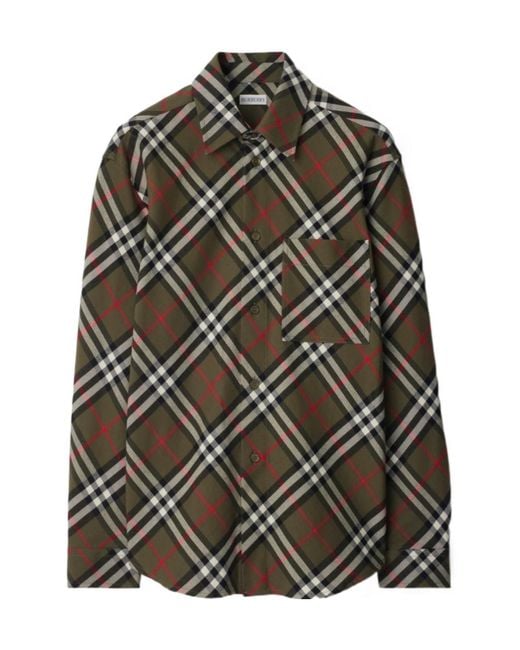 Burberry Gray Long Sleeved Checked Buttoned Shirt for men