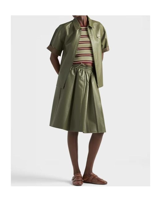 Prada Green Pleated Nappa Leather Skirt