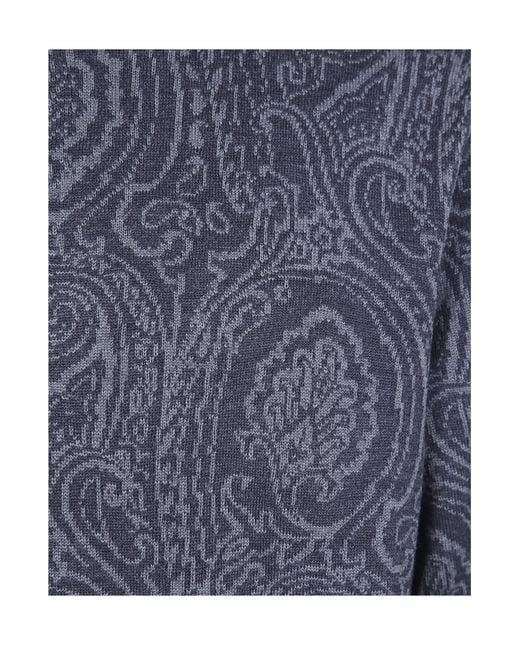 Etro Blue Paisley Printed Crewneck Knitted Jumper for men