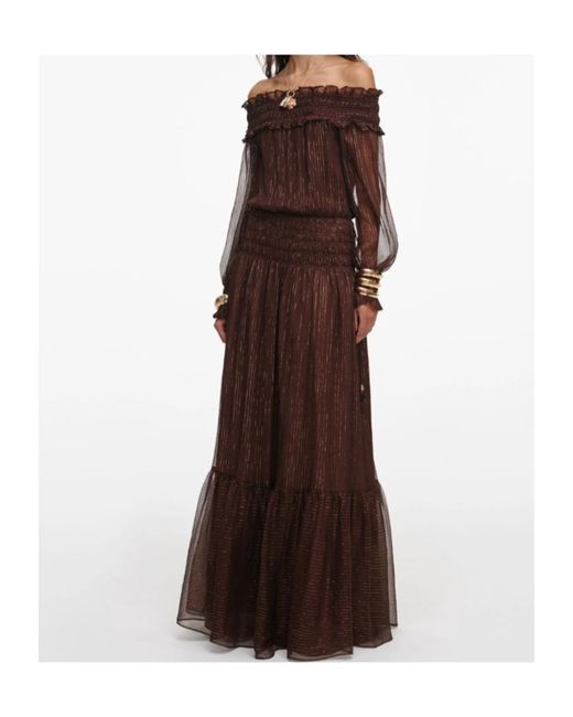 Self-Portrait Brown Georgette Maxi Dress
