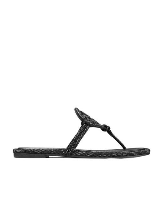 Tory Burch Brown Miller Pavé Embellished Thong Slippers