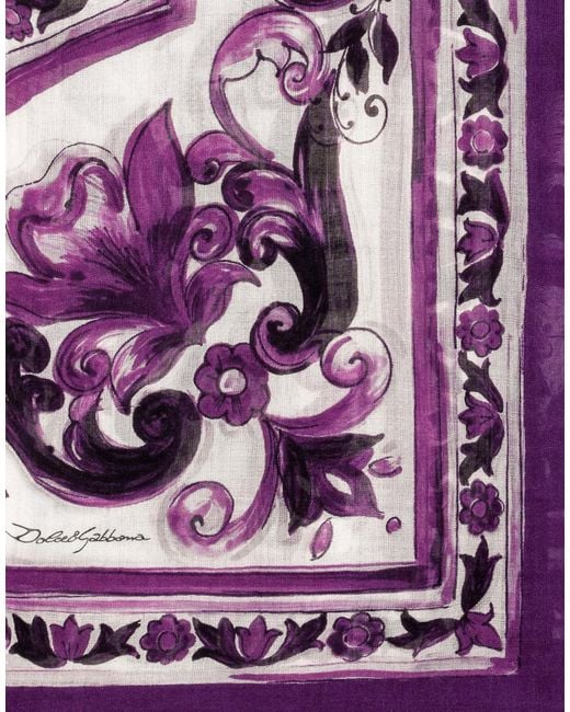 Dolce & Gabbana Purple Majolica-Print Silk Scarf