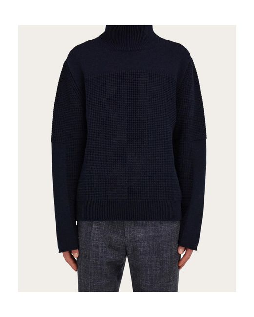 Ferragamo Blue High Neck Knitted Sweater for men