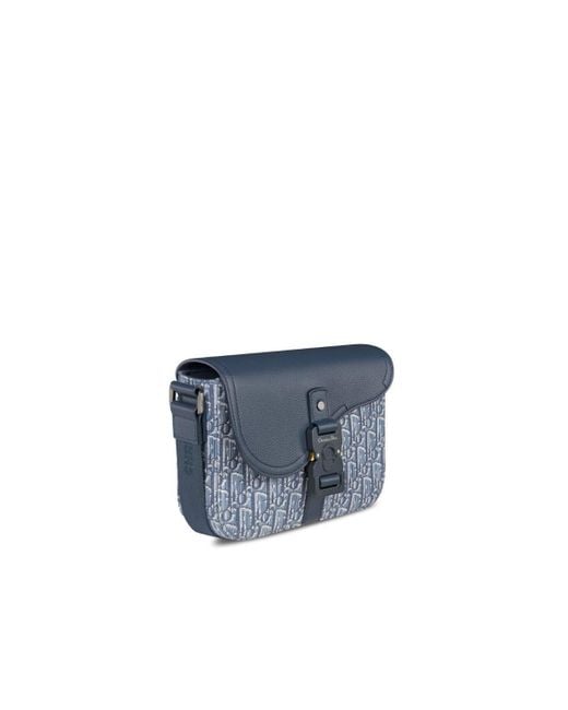 Dior Blue Small Saddle Messenger Bag With Flap for men