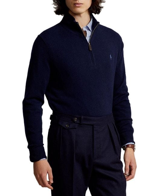 Polo Ralph Lauren Blue Pony Embroidered Half-Zipped Jumper for men