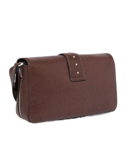 Pinko Brown Medium Leather Classic Love Slouchy Shoulder Bag