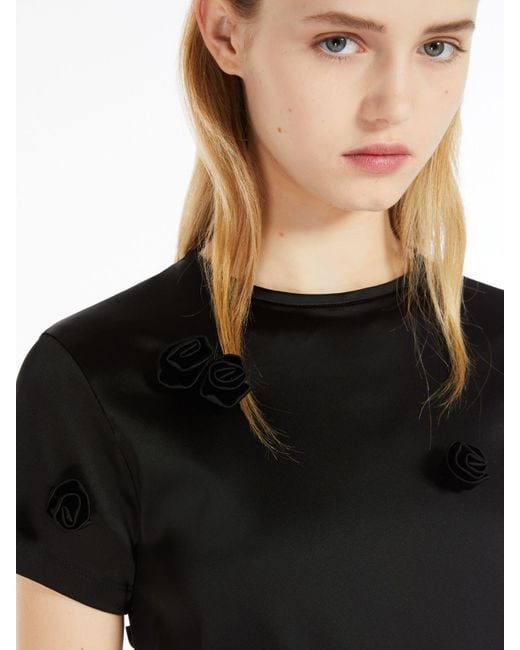 Sportmax Black Mendoza Floral Embellished Crewneck T-Shirt