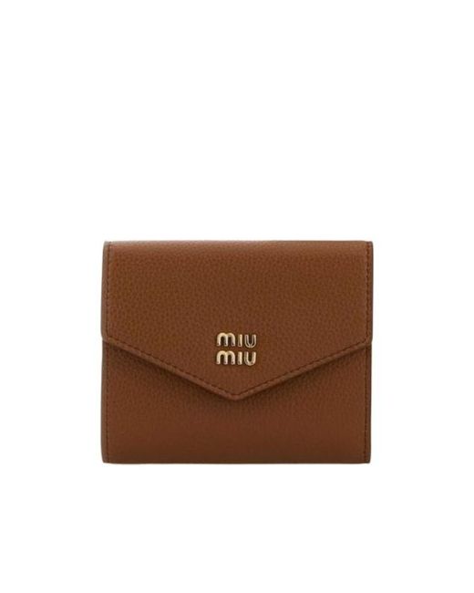 Miu Miu Brown Logo Plaque Compact Wallet