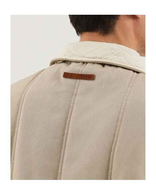 1989 STUDIO Natural Canvas Shearling Collar Quilted Jacket for men