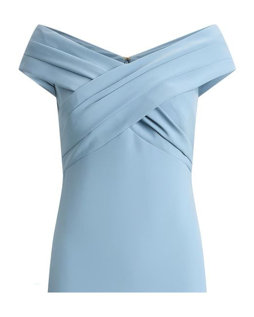 Ralph Lauren Blue Lauren Crepe Off-The-Shoulder Gown
