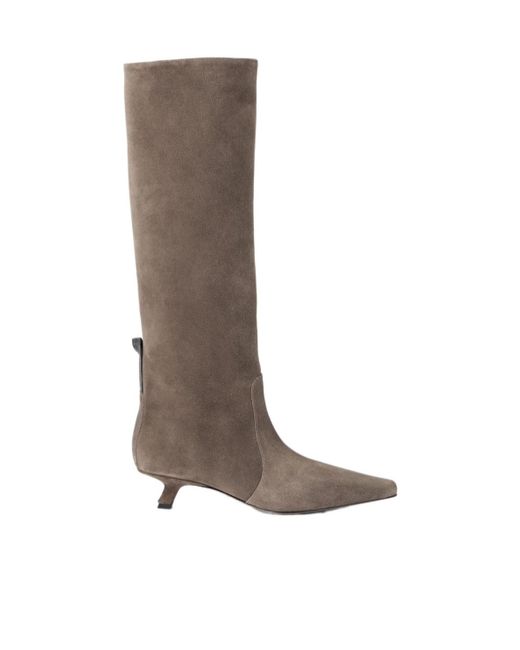 Brunello Cucinelli Brown Beaded Thigh-High Boots