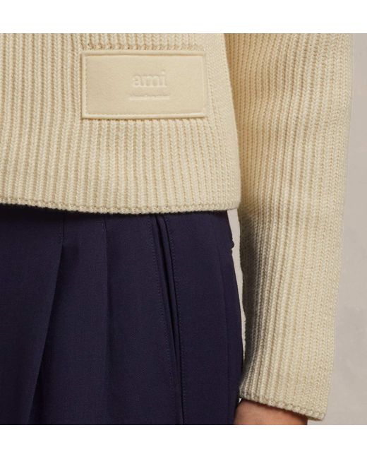 AMI Natural Logo Patch Crewneck Jumper