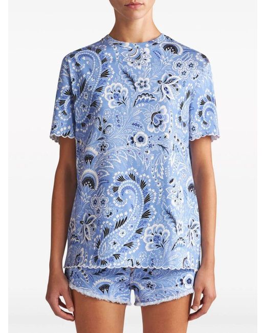 Etro Blue Bandana Print Crewneck T-Shirt
