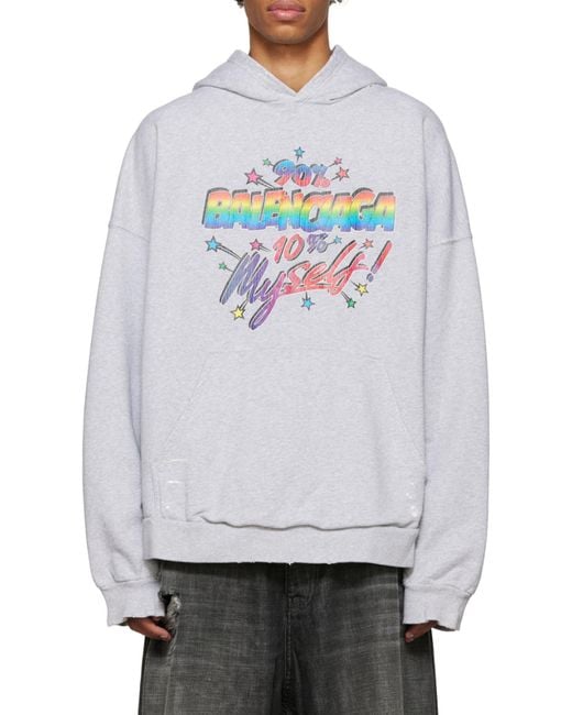 Balenciaga White Graphic Wide-Fit Hoodie for men