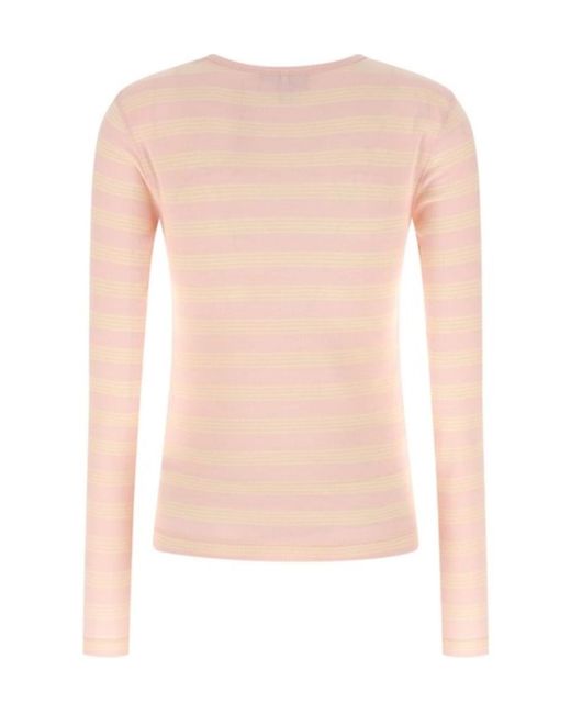Ganni Pink Stripe Rib Long Sleeved Jumper