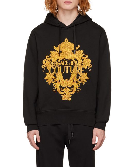 Versace Jeans Black Couture Logo-Printed Drawstring Hoodie for men