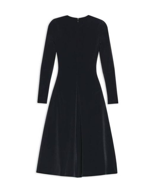 Balenciaga Black Crewneck Pleated Long-Sleeved Dress