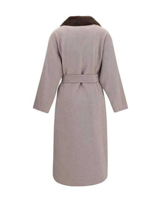 P.A.R.O.S.H. Brown P.A.R.O..H. Belted Fur Collar Midi Coat