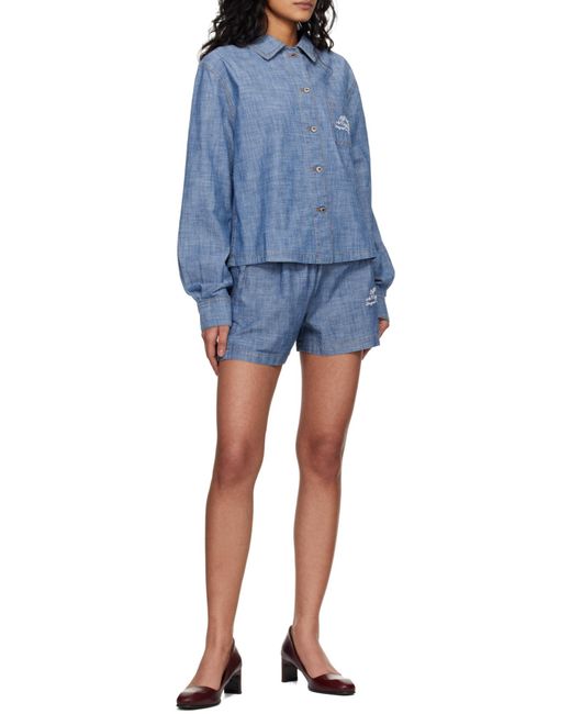 Off-White c/o Virgil Abloh Blue Chambray Denim Pajama Shorts