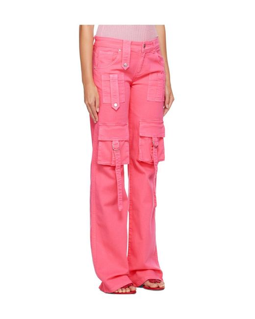 Blumarine Pink Logo-Patch Flared Cargo Jeans