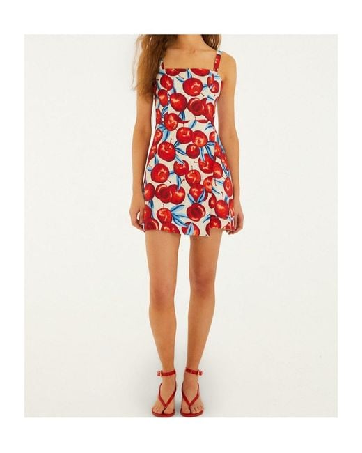 Farm Rio Red Cherry-Print Mini Dress