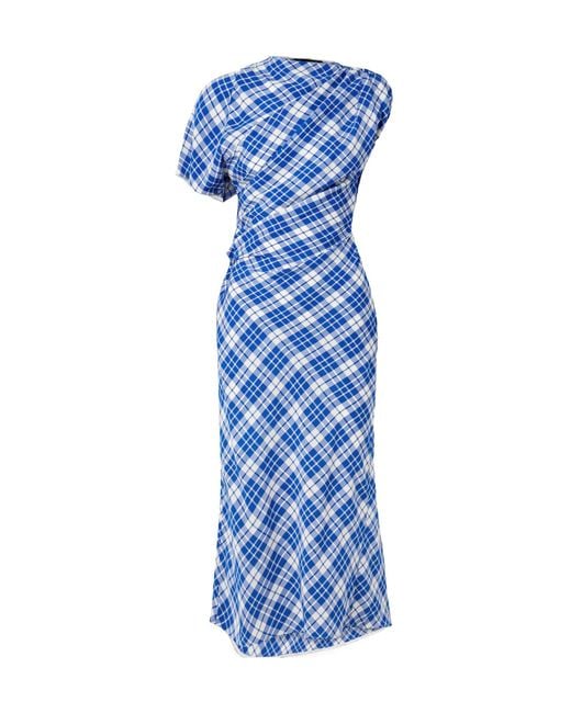 Proenza Schouler Blue Hallie Pleated Plaid Dress