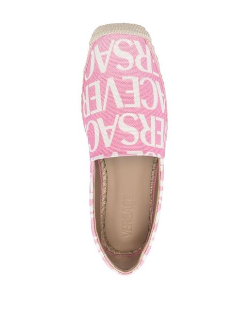 Versace Pink All-Over Logo Print Espadrilles