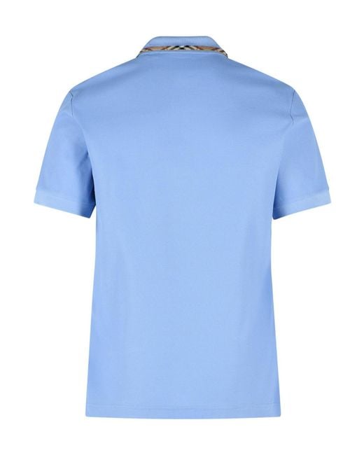 Burberry Blue Ekd Embroidered Checked-Trim Polo Shirt for men