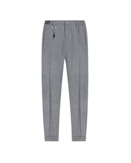 Paul & Shark Gray Drawstring Shark-Detail Trousers for men