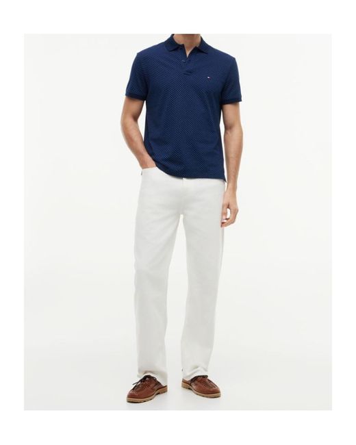 Tommy Hilfiger Blue Geometric-Print Short-Sleeve Polo Shirt for men