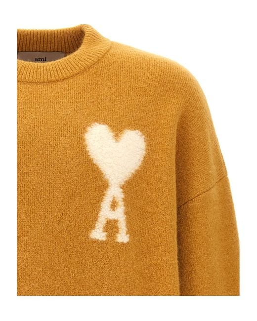 AMI Orange Ami De Coeur Logo Intarsia-Knit Jumper