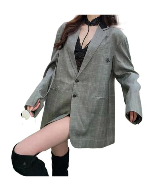 CHARLIE LUCIANO Gray Lapel Plaid Suit Jacket for men