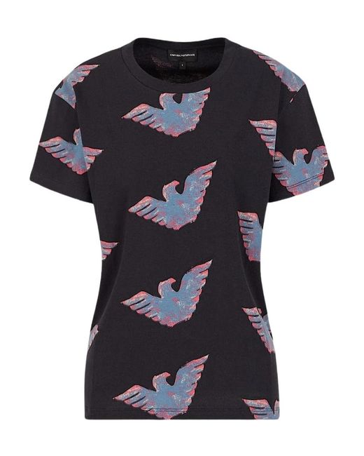 Emporio Armani Black All-Over Watercolour Eagle T-Shirt