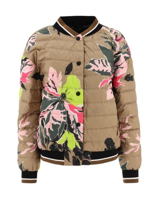 Herno Pink Flower Printed Padded Bomber Jacket