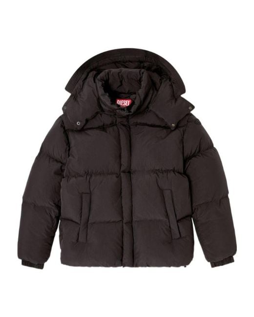 DIESEL Black W-Rolfys Logo-Patch Down Jacket for men