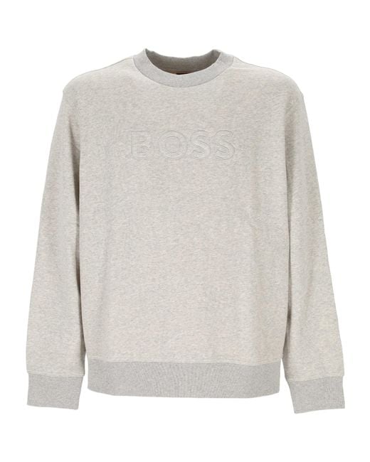 Boss White Crew Neck Long-Sleeved Sweatshirt for men