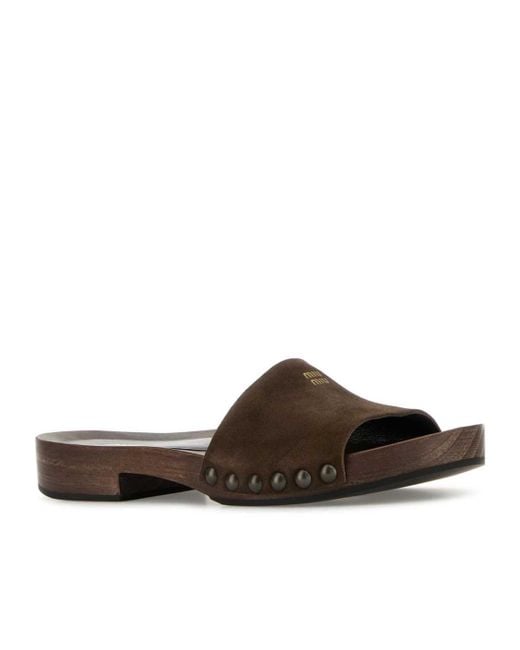 Miu Miu Brown Open-Toe Clogs