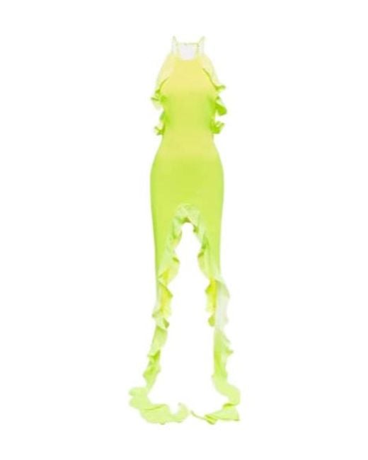 David Koma Green Asymmetric Ruffled Midi Dress