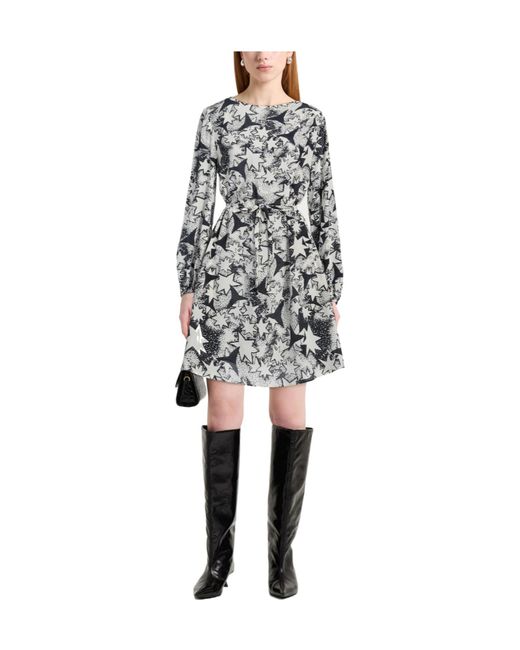 Weekend by Maxmara Gray Color-Blocked Long-Sleeve Chiffon Dress
