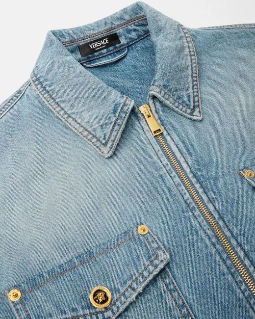Versace Blue Denim Zipped Overshirt for men