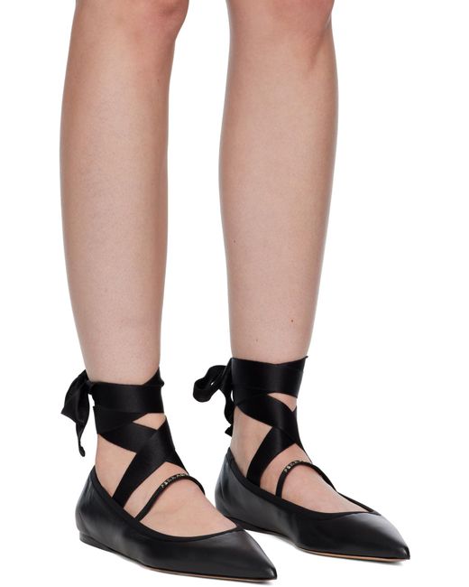 Ferragamo Black Ferragamo Ankle Ribbon Ballet Flat Shoes