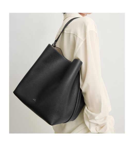 Totême Black Medium Belted Grained-Leather Tote Bag