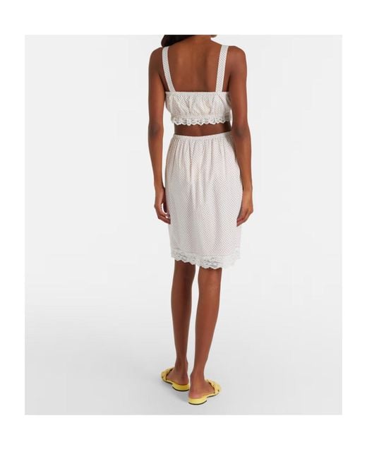 Posse White Marlowe Lace-Trimmed Polka-Dot Cotton Midi Skirt