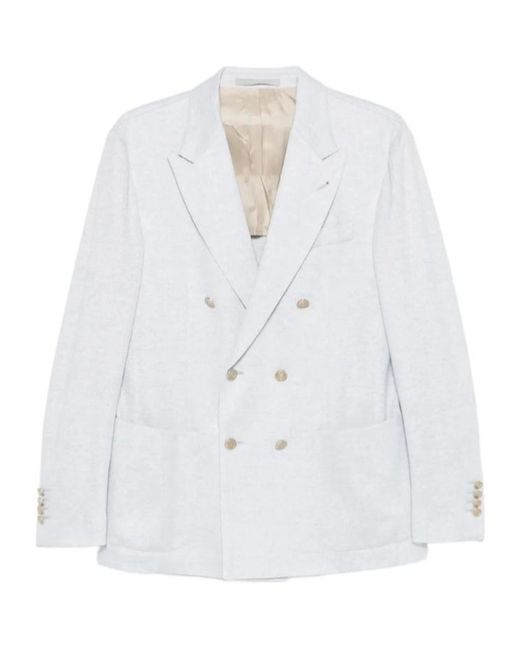 Eleventy White Double-Breasted Suit Jacket