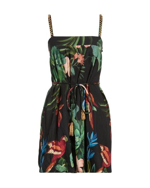 Farm Rio Green Sleeveless Floral Dress