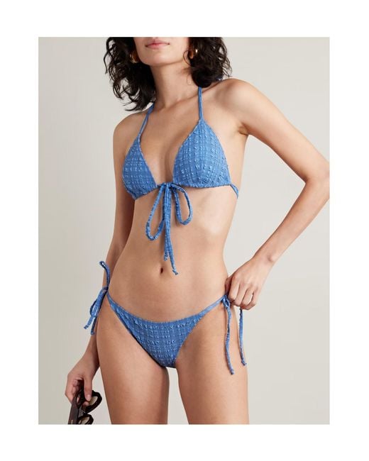 Lisa Marie Fernandez Blue Striped Seersucker Triangle Bikini