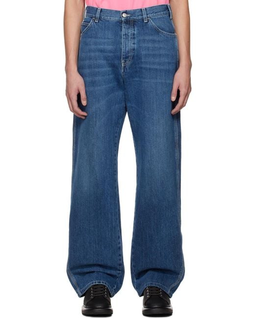 McQueen Blue Logo Patch Wide Leg Jeans for men