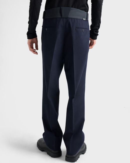 Prada Blue Wool Pants With Technical Details for men